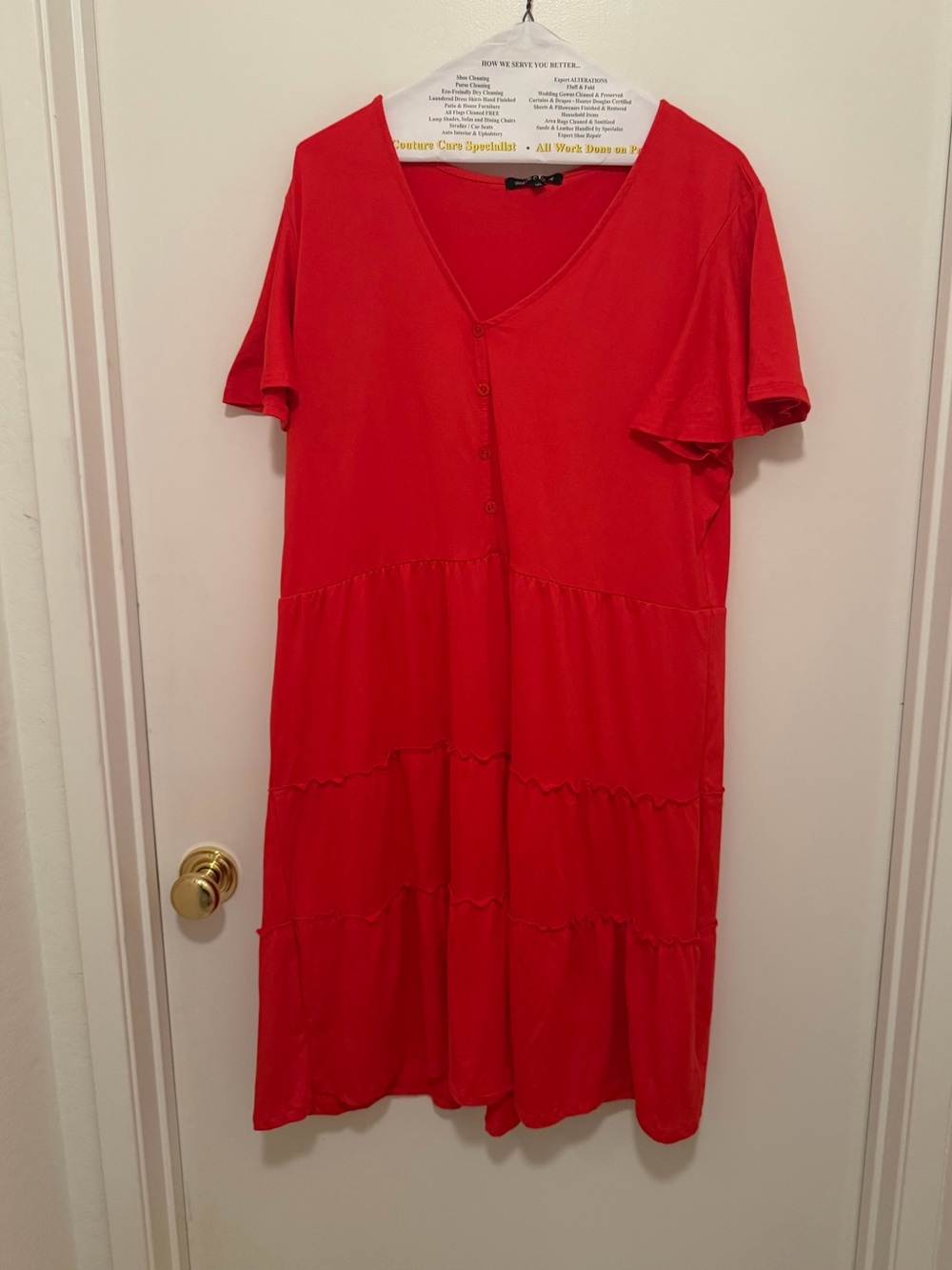 White Mark Red Tiered V-Neck Button-Front Dress